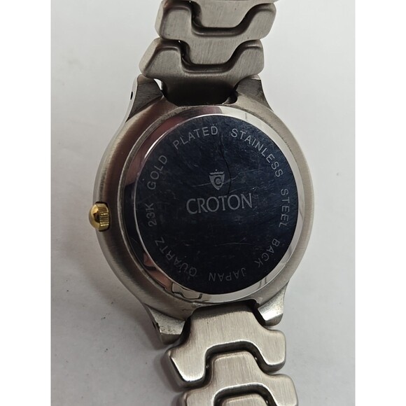 Croton Unisex Quartz 36mm Two Tone 23K Gold Plated Watch Date New Battery Japan - Picture 11 of 11